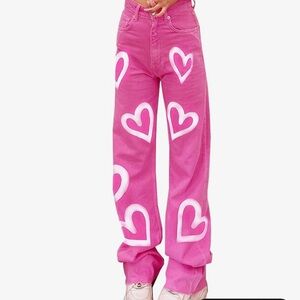 NWT Pink Jeans with White Heart Pattern